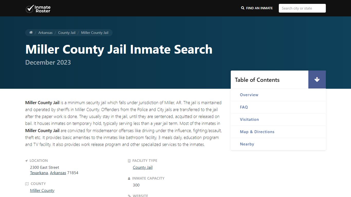 Inmate Search | Miller County Jail - Texarkana, AR